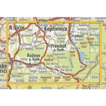 96 Moravskoslezské Beskydy - nástěnná turistická mapa 90 x 60 cm (Provedení tmavě zelený, Varianta hliníkový rám)