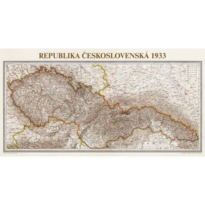 Československo 1933 - obří mapa 200 x 100 cm (Provedení Pinhal tmavý natur, Varianta dřevěný rám)