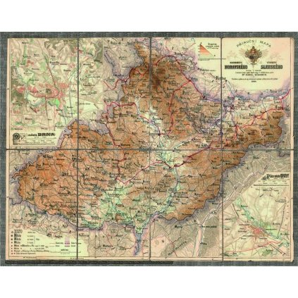 Morava a Slezsko - nástěnná historická mapa 90 x 70 cm (Provedení Pinhal tmavý natur, Varianta dřevěný rám)