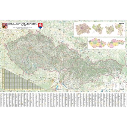 ČR + SR - nástěnná mapa 200 x 140 cm (Provedení stříbrný, Varianta magnetická mapa)