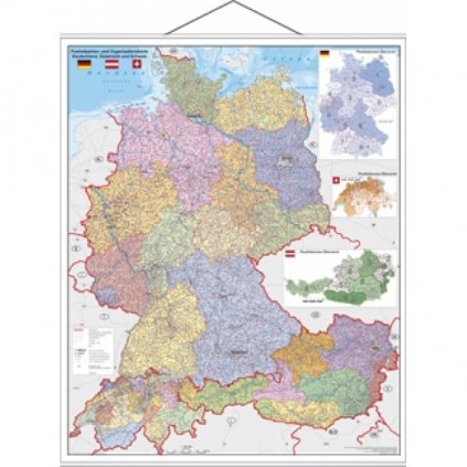 Německo-Rakousko-Švýcarsko - nástěnná mapa PSČ 97 x 120 cm (Provedení stříbrný, Varianta magnetická mapa)