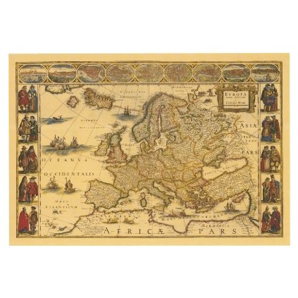Evropa Blaeuw - nástěnná historická mapa 76 x 54 cm (Provedení Volta ořech, Varianta dřevěný rám)