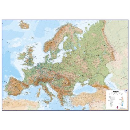 Evropa - nástěnná fyzická mapa 140 x 100 cm (Provedení stříbrný, Varianta magnetická mapa)
