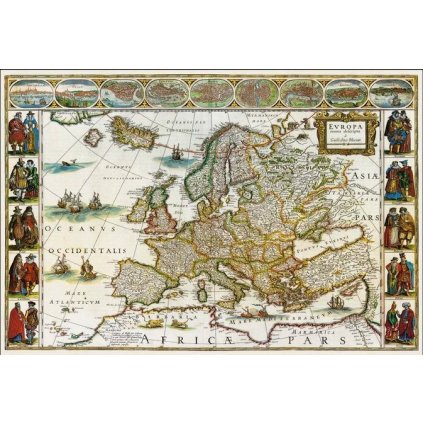 Evropa Blaeuw - nástěnná historická mapa 113 x 83 cm (Provedení Volta ořech, Varianta dřevěný rám)