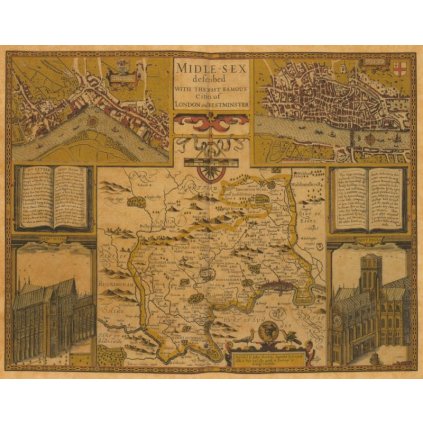 London and Westminster r.1610 - historická mapa 76 x 60 cm (Provedení Volta ořech, Varianta dřevěný rám)