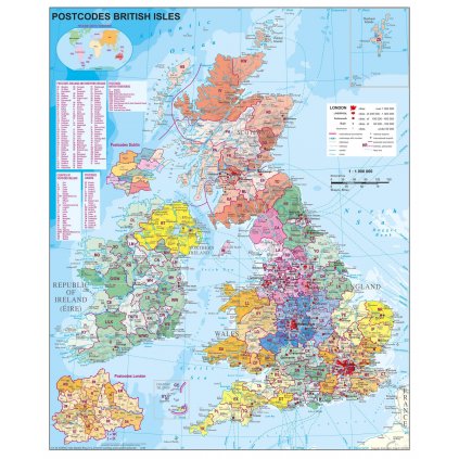 Velká Británie - nástěnná mapa PSČ 100 x 140 cm (Provedení stříbrný, Varianta magnetická mapa)