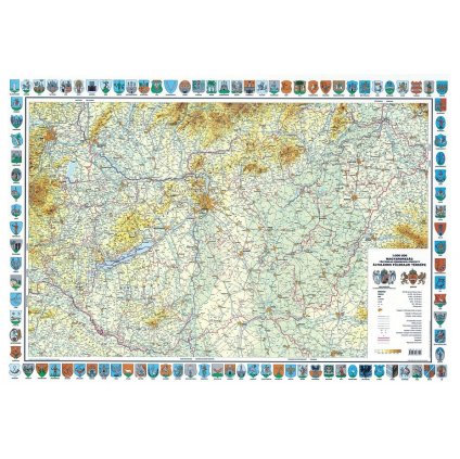 Maďarsko - obecně zeměpisná nástěnná mapa s erby 122 x 85 cm (Provedení stříbrný, Varianta magnetická mapa)