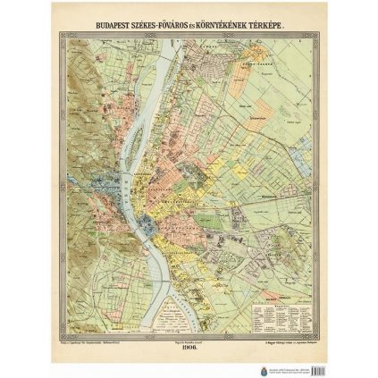 Budapešt 1906 - nástěná historická mapa 65 x 86 cm (Provedení černý, Varianta hliníkový rám)