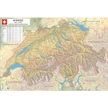 Švýcarsko - nástěnná mapa 140 x 100 cm (Provedení stříbrný, Varianta magnetická mapa)