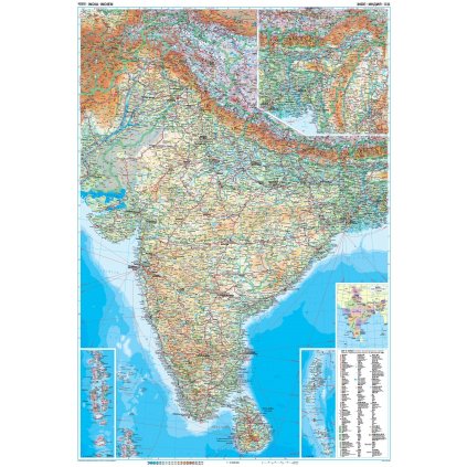 India (Indie) - nástěnná mapa 88 x 124 cm (Provedení stříbrný, Varianta magnetická mapa)