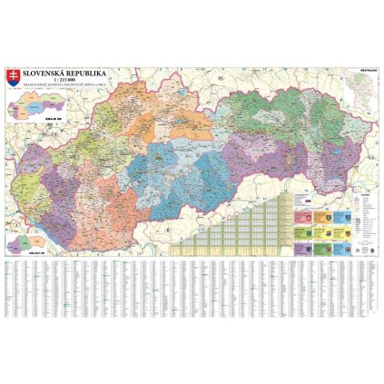 Slovensko - nástěnná administrativní mapa 200 x 140 cm (Provedení černý, Varianta hliníkový rám)