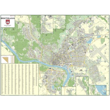 Bratislava - nástěnná mapa 1:15 000 140 x 100 cm (Provedení stříbrný, Varianta magnetická mapa)