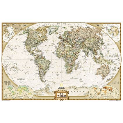 Svět - nástěnná mapa Executive 295 x 193 cm (Provedení hnědý, Varianta hliníkový rám)