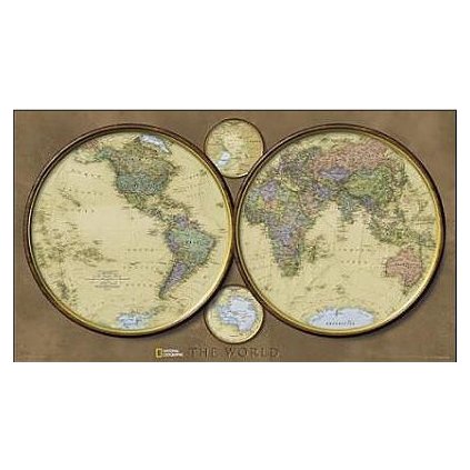 World Hemispheres Map - nástěnná mapa National Geographic 104 x 61 cm (Provedení černý, Varianta hliníkový rám)
