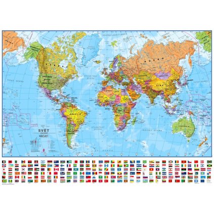 Svět - nástěnná politická mapa 100 x 73 cm (ČESKY) (Provedení stříbrný, Varianta magnetická mapa)