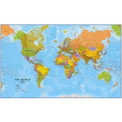 Svět - nástěnná politická mapa 195x120 cm (ANGL.) (Provedení stříbrný, Varianta magnetická mapa)