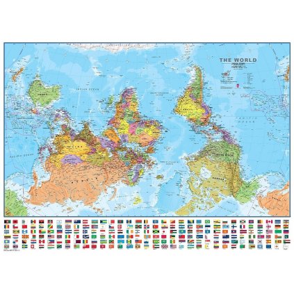 World Upside down - nástěnná politická mapa 136 x 100 cm (Provedení černý, Varianta hliníkový rám)