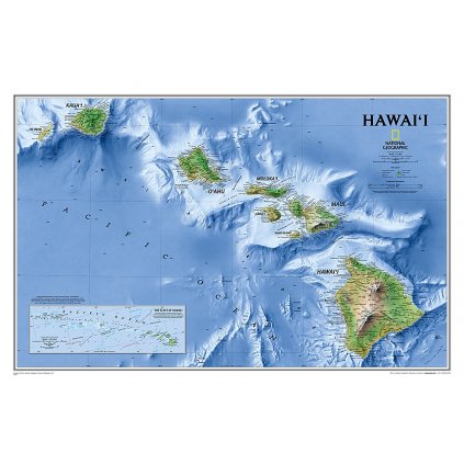 Havaj (Hawaii) - nástěnná mapa 88 x 58 cm (Provedení stříbrný, Varianta magnetická mapa)