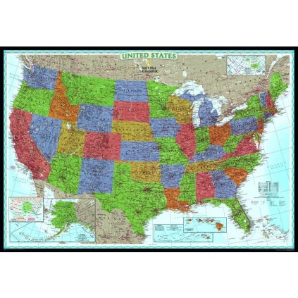 USA Decorative - nástěnná mapa 112 x 76 cm (Provedení stříbrný, Varianta magnetická mapa)
