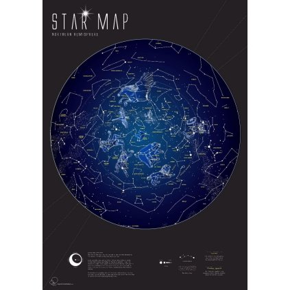 Hvězdná obloha - svítící mapa 59 x 84 cm (Provedení Ticiago černý, Varianta dřevěný rám)