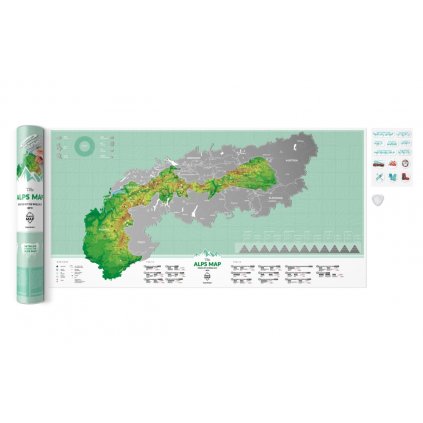 Stírací mapa Alp Travel Map 80 x 40 cm (Provedení Ticiago šedý, Varianta dřevěný rám)