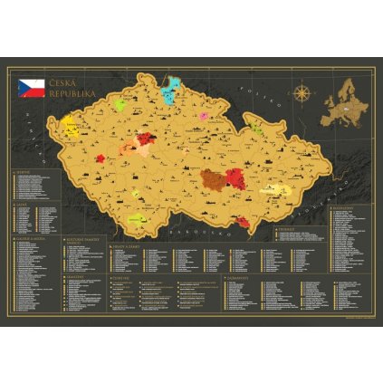 Stírací mapa České republiky (Provedení Ticiago dub, Varianta dřevěný rám)