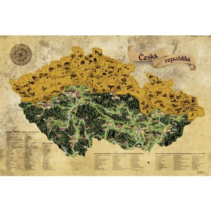 Stírací mapa Česka DELUXE XL zlatá (Provedení Ticiago šedý, Varianta dřevěný rám)