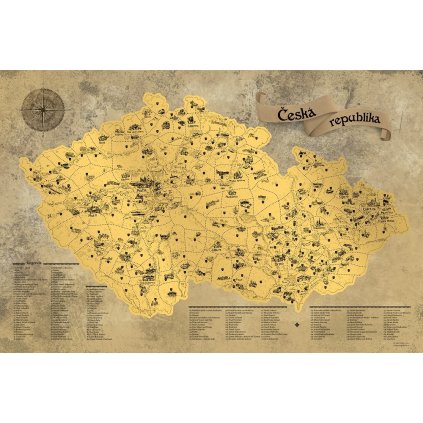 Stírací mapa Česka DELUXE XXL zlatá (Provedení Ticiago šedý, Varianta dřevěný rám)