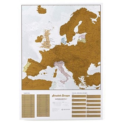 Stírací mapa Evropy Scratch (Provedení Ticiago šedý, Varianta dřevěný rám)