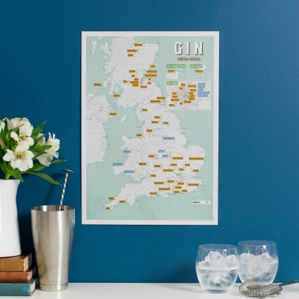 Gin distilleries UK - stírací mapa (Provedení Ticiago šedý, Varianta dřevěný rám)