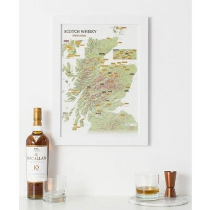 Whisky distilleries Scotland - stírací mapa (Provedení Ticiago šedý, Varianta dřevěný rám)