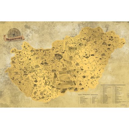 Stírací mapa Maďarska DELUXE XL - zlatá (Provedení Ticiago šedý, Varianta dřevěný rám)