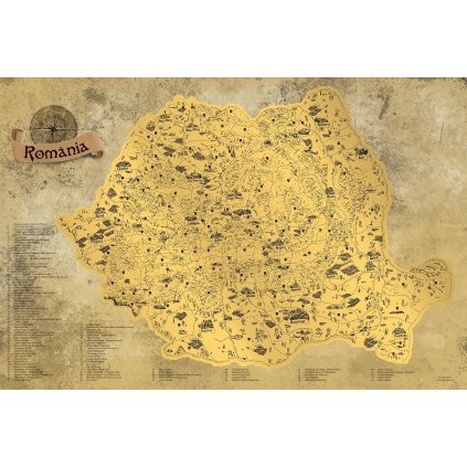 Stírací mapa Rumunska DELUXE XL - zlatá (Provedení bez rámu, Varianta papírová mapa)