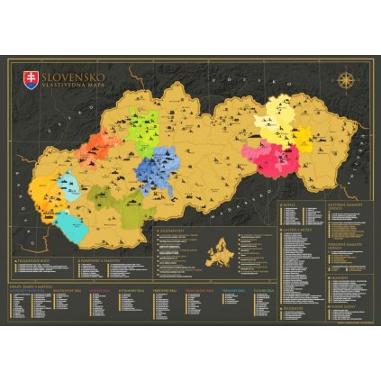 Stírací mapa Slovenska (Provedení Ticiago šedý, Varianta dřevěný rám)