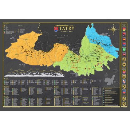 Vysoké Tatry - stírací mapa 84 x 60 cm (Provedení Ticiago šedý, Varianta dřevěný rám)