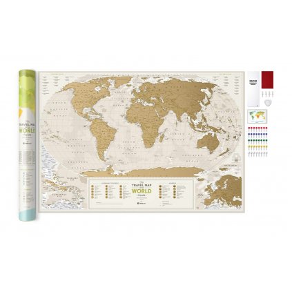 Stírací mapa světa Travel Map Geography (Provedení Ticiago šedý, Varianta dřevěný rám)