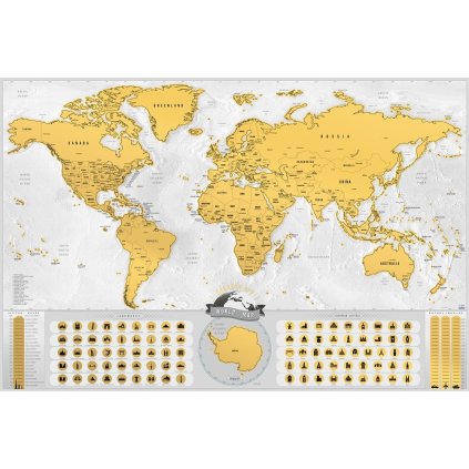 Stírací mapa světa DELUXE Blanc zlatá (Provedení Ticiago šedý, Varianta dřevěný rám)