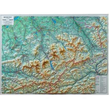 Beskydy - nástěnná plastická mapa 1:66 666 (Provedení Pinhal tmavý natur, Varianta dřevěný rám)