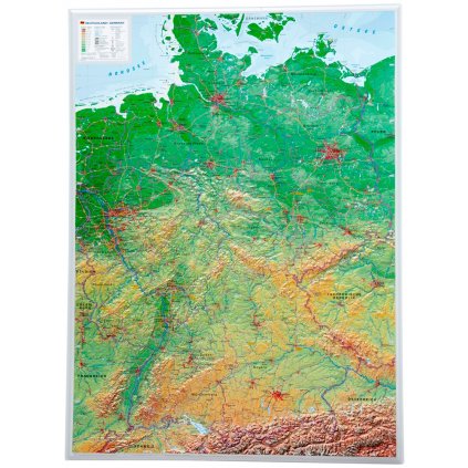 Německo - plastická mapa 60 x 80 cm (Provedení Pinos oranžový, Varianta dřevěný rám)