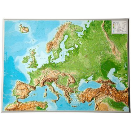 Evropa - plastická mapa 80 x 60 cm (Provedení Pinos oranžový, Varianta dřevěný rám)