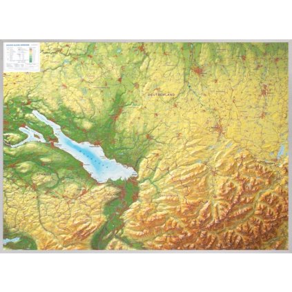 Allgäu, Bodamské jezero - plastická mapa 80 x 60 cm (Provedení Pinos oranžový, Varianta dřevěný rám)