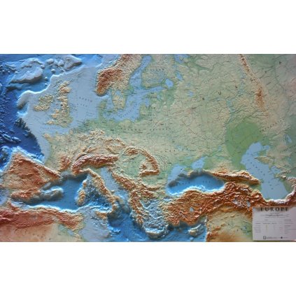 Evropa - plastická mapa 90 x 67 cm (Provedení Pinhal tmavě hnědý, Varianta dřevěný rám)