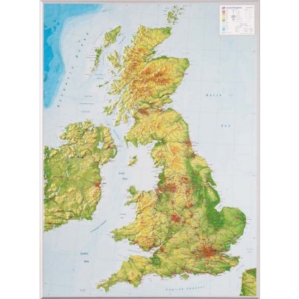 Velká Británie - plastická mapa 80 x 60 cm (Provedení Pinos třešeň, Varianta dřevěný rám)