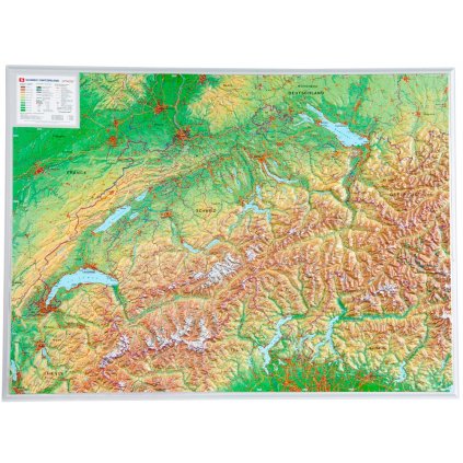 Švýcarsko - plastická mapa 80 x 60 cm (Provedení Pinos oranžový, Varianta dřevěný rám)