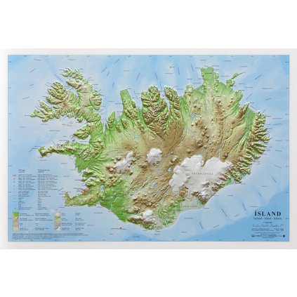 Island - plastická mapa 66 x 46 cm (Provedení Bergane ořech, Varianta dřevěný rám)