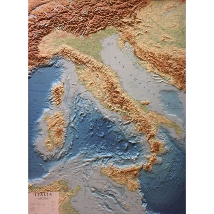 Itálie - nástěnná plastická mapa 72 x 92 cm (Provedení Pinhal světle hnědý, Varianta dřevěný rám)