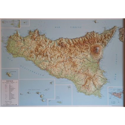 Sicílie - plastická mapa 94 x 71 cm (Provedení Pegi jádro ořechu, Varianta dřevěný rám)