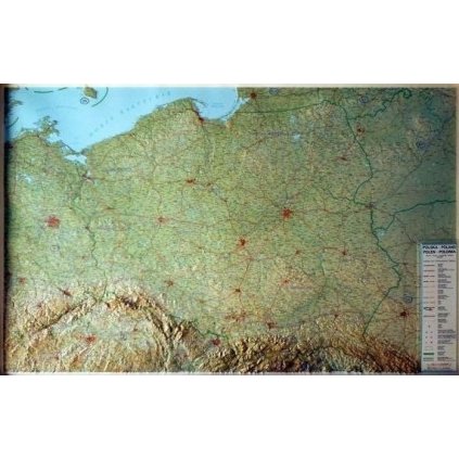 Polsko - plastická mapa 126 x 84 cm (+ sever ČR a SR) (Provedení Pinhal světle hnědý, Varianta dřevěný rám)