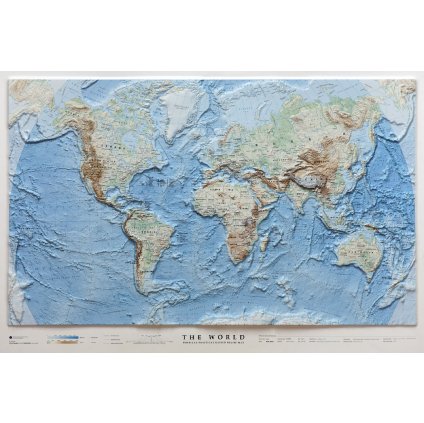 Svět - plastická mapa  97x65 cm (Provedení Pegi jádro ořechu, Varianta dřevěný rám)