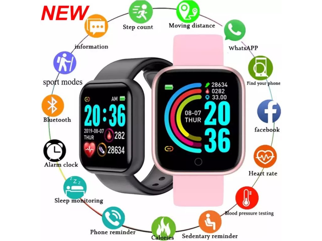 Pánske inteligentné náramkové hodinky Y68, fitnes náramok, sledovač aktivity, monitor srdcového tepu, bluetooth hodinky pre iOS a Android.